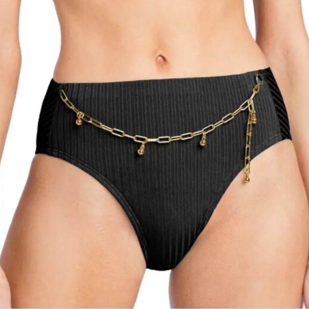 Robin Piccone Yasmine Bikini Bottoms  NEW High Waist Chain Black